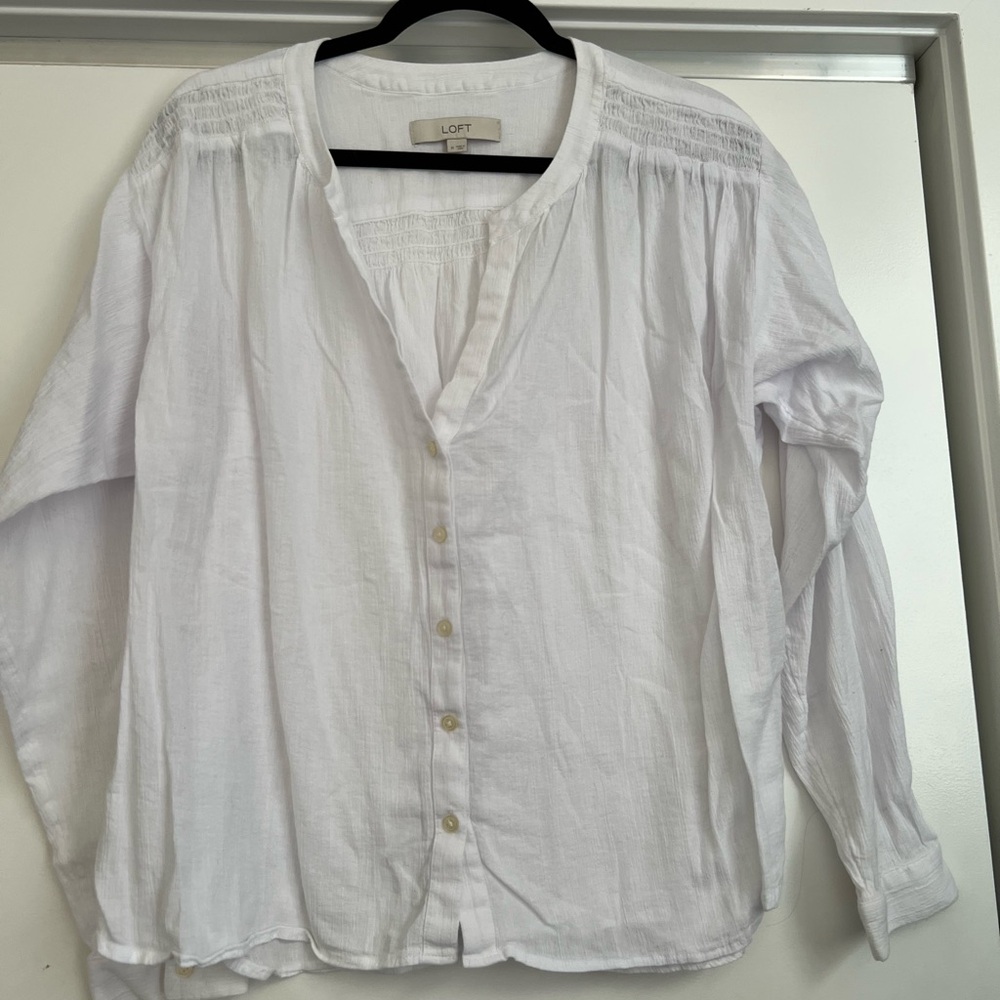 LOFT White and Blue Button-Up Blouses